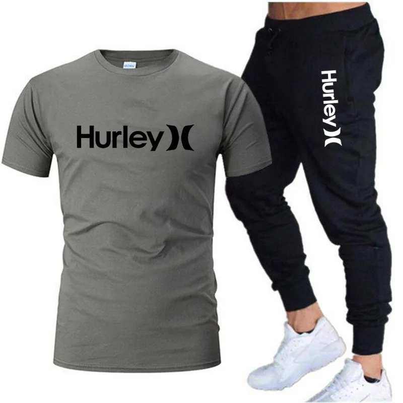 New men's Hurley casual sportswear summer sportswear two-piece T-shirt sportswear men's sweater sportswear T-shirt