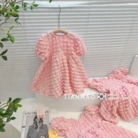 girls short sleeved dress 2022 summer new western style childrens bubble sleeve princess dress solid color baby girl skirt