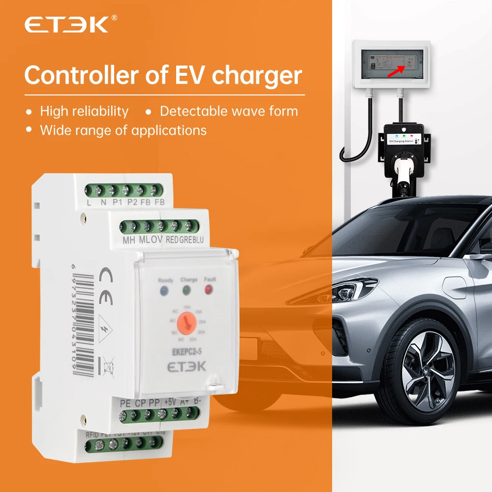 Фото Контроллер зарядной станции ETEK EKEPC2 для электромобилей, 32А, 240В переменного тока, с RCMU, LCD, DLB, CT и электронным протоколом №5