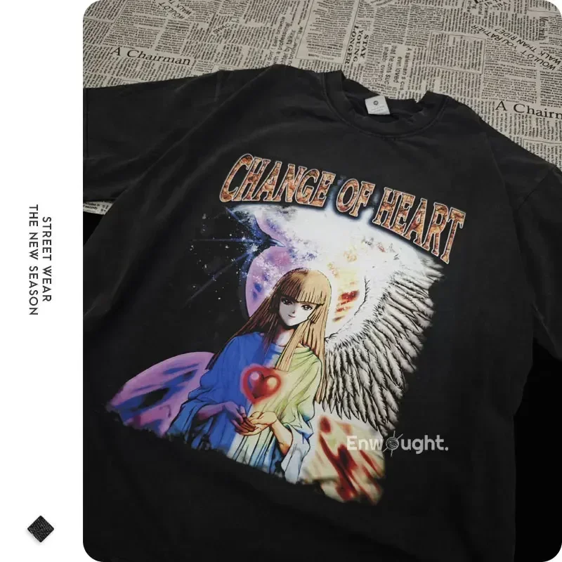 Yu Gi Oh Футболка Аниме Dark Magician Girl Yuugi Kaiba Seto Vintage Washed Top Tees Oversized DTG с короткими рукавами