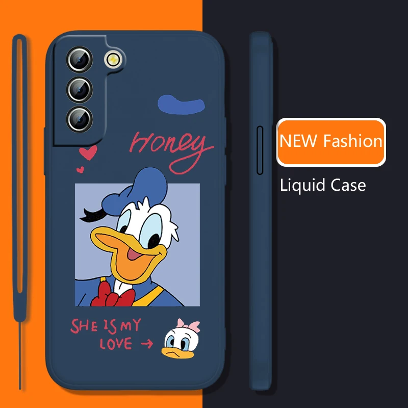

Donald Duck Funny Phone Case For Samsung Galaxy S22 S21 S20 S10 S9 Ultra Plus Pro FE Liquid Rope Candy Color Shell Coque Capa
