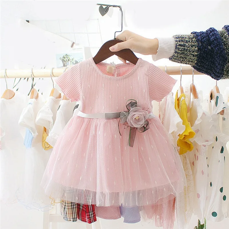 New Baby Girls Dress 2023 Summer Rose Flowers Princess Mesh Dress Toddler Infant Kids Birthday Party Costume Children's Clothing