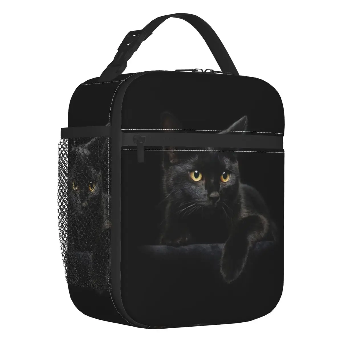 

Black Cat Insulated Lunch Bags for Women Cute Pet Kitty Animal Lover Portable Thermal Cooler Food Lunch Box Work School Travel