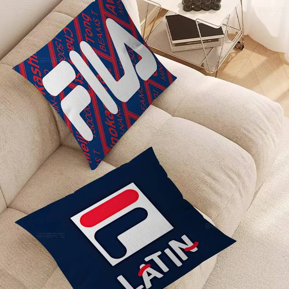 Фото Модные брендовые наволочки с логотипом F-FILA-A, декоративные наволочки для дивана с мультяшным рисунком, двусторонняя печать, короткий плюш, чехол для подушки №2