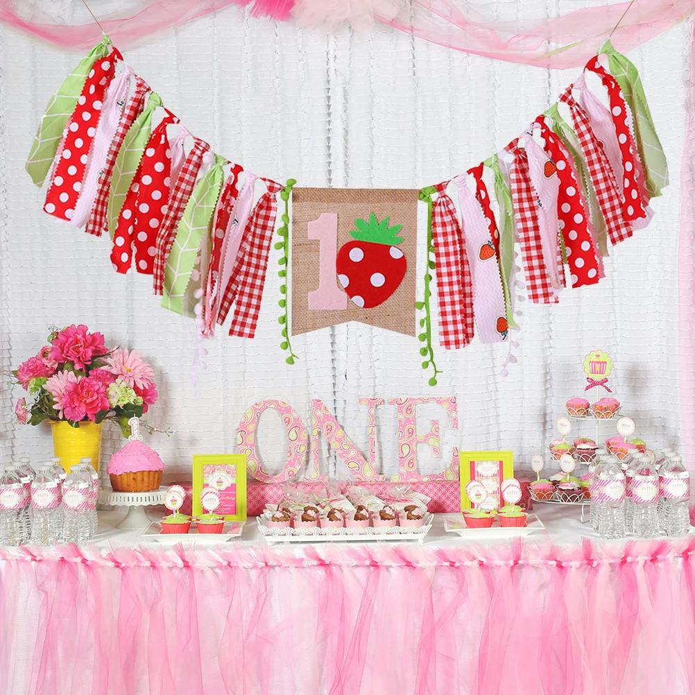 

About 2M Dining Chair Pull Flag Strawberry Baby First Birthday Party Banner Baby Shower Garland Bunting Wedding Venue Layout