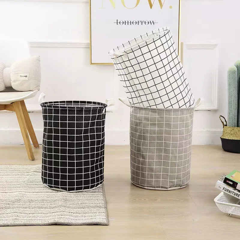 

Foldable Round Dirty Laundry Basket Large Capacity Cotton Linen Waterproof Organizer Clothing Children Toy Storage Basket Home