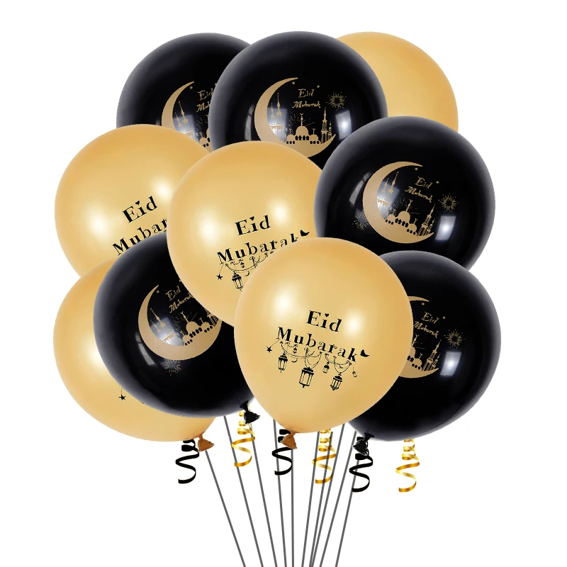 

12 inch Eid Mubarak Balloon Decor 15Pcs Eid al-Adha Gold Latex Balloons Decorations Ramadan Kareem Indoor Decor