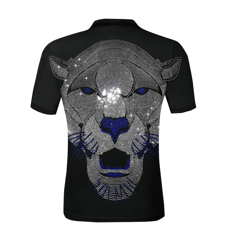 

2022 short sleeve polo shirt men's pure cotton breathable lion head diamond top fashion European station trend summer Golf tee