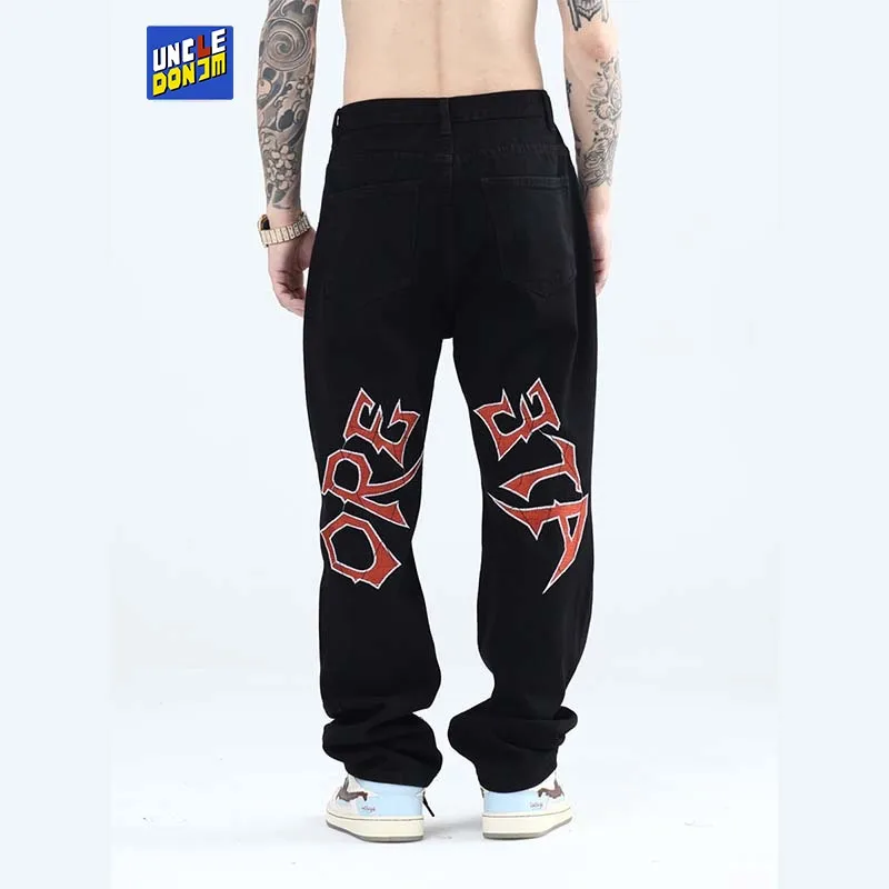 

Джинсы мужские с вышивкой в виде букв, готические уличные мешковатые джинсы в стиле хип-хоп, черные модные бойфренды в стиле Харадзюку