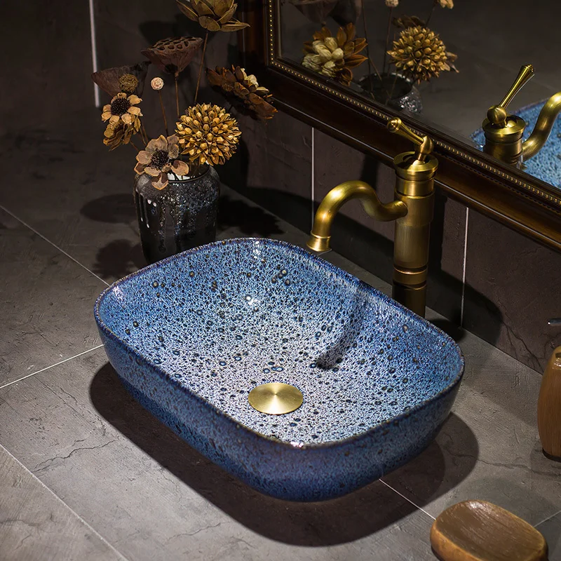 

Gold Jingdezhen Bathroom ceramic sink wash basin Counter Top Wash Basin Bathroom Sinks white porcelain vessel sink