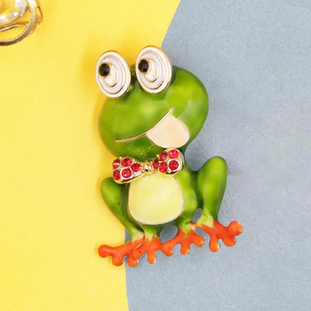 

Simple Clothes Brooch Gift Coat Badge Realistic Cute Green Frog Rhinestone Brooch Unfading