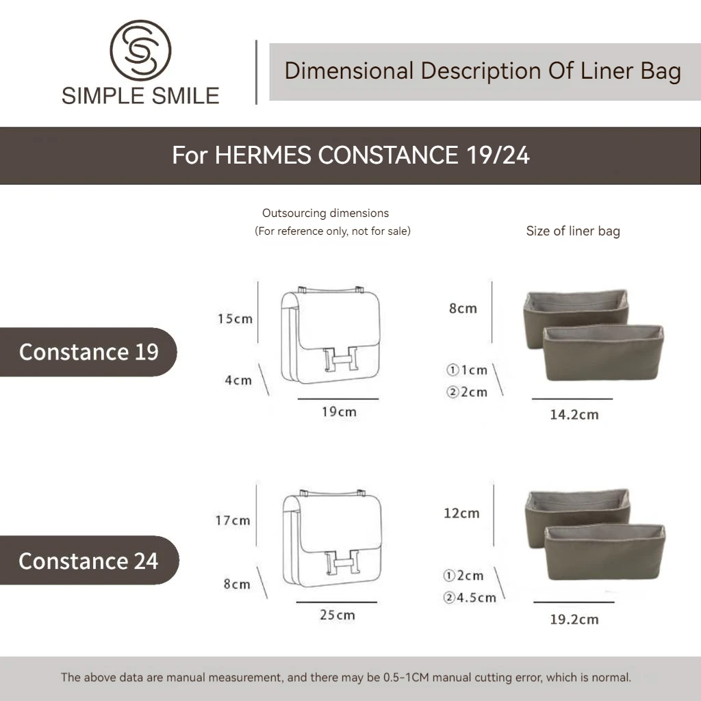 For HERMES Constance 19/24 Make up Organizer Felt Cloth Handbag Organizer Insert Bag Travel Inner Purse Portable Cosmetic Bags