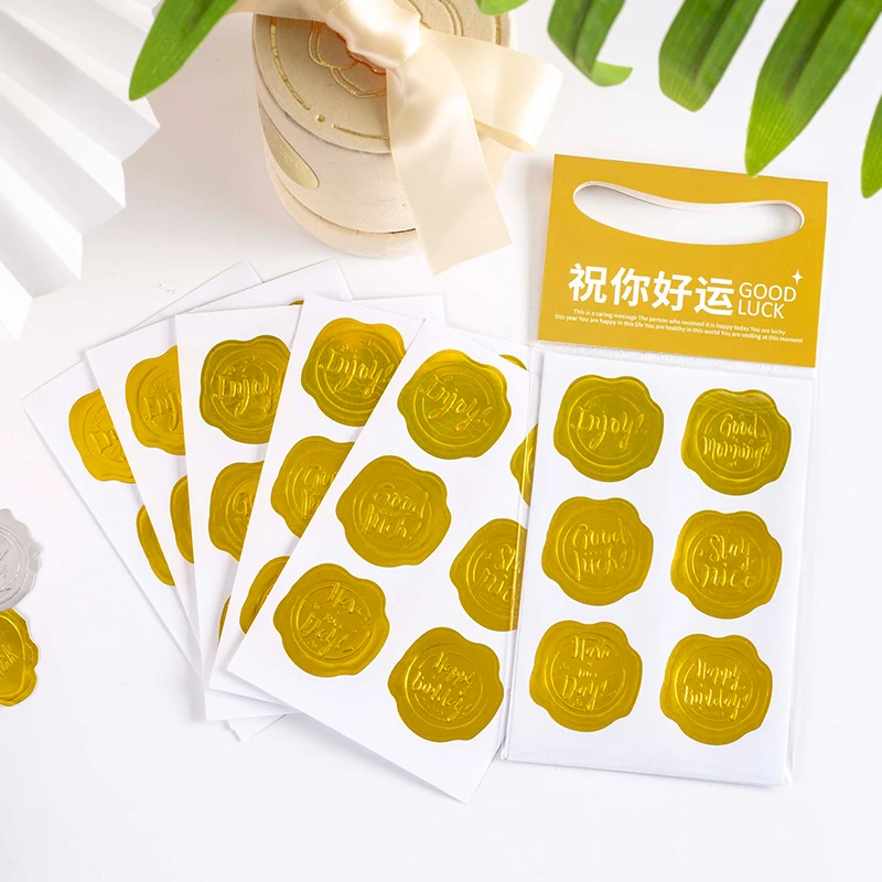 

5 Sheets Good luck series gold foil embossed Sticker Decorative Stick Labels Diy Scrapbooking material Diary Album Party Gift