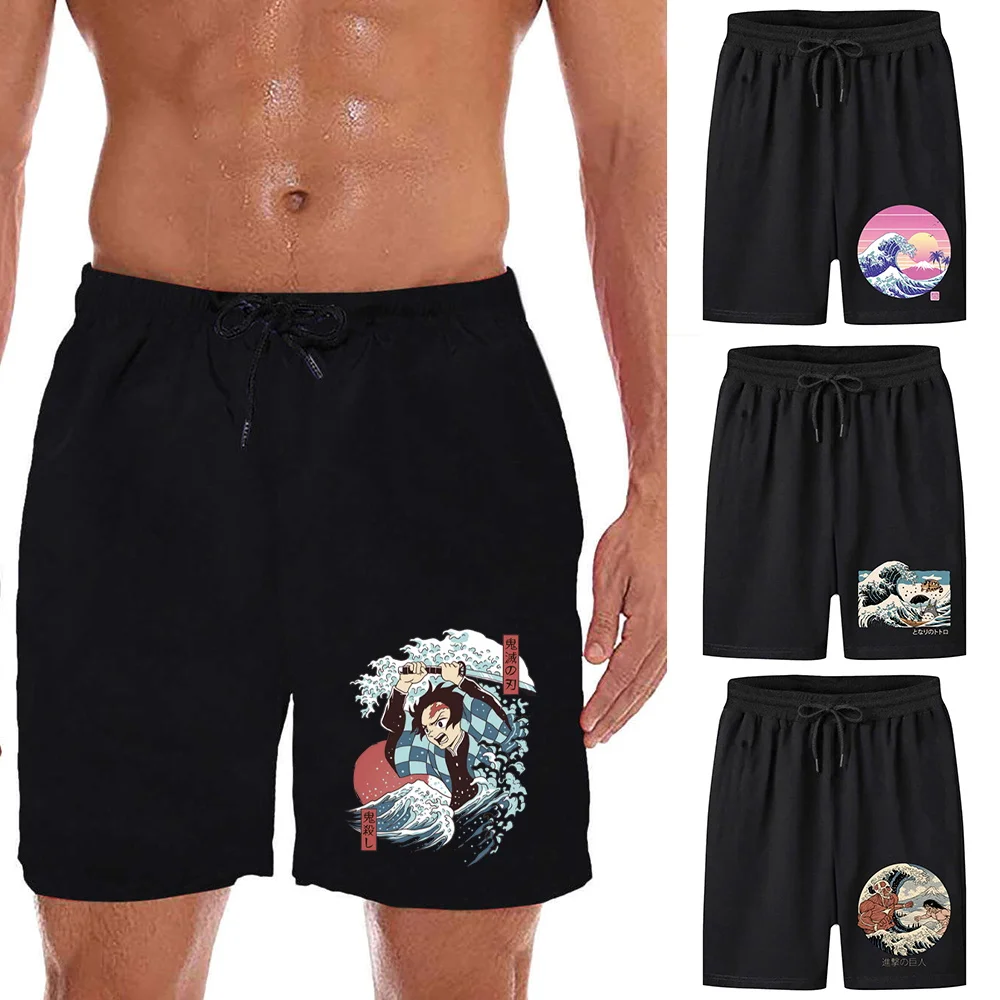 

Beach Men's Shorts New Male Drawstring Shorts High Quality Wave Print Men Breathable Gym Running Shorts Summer Shorts