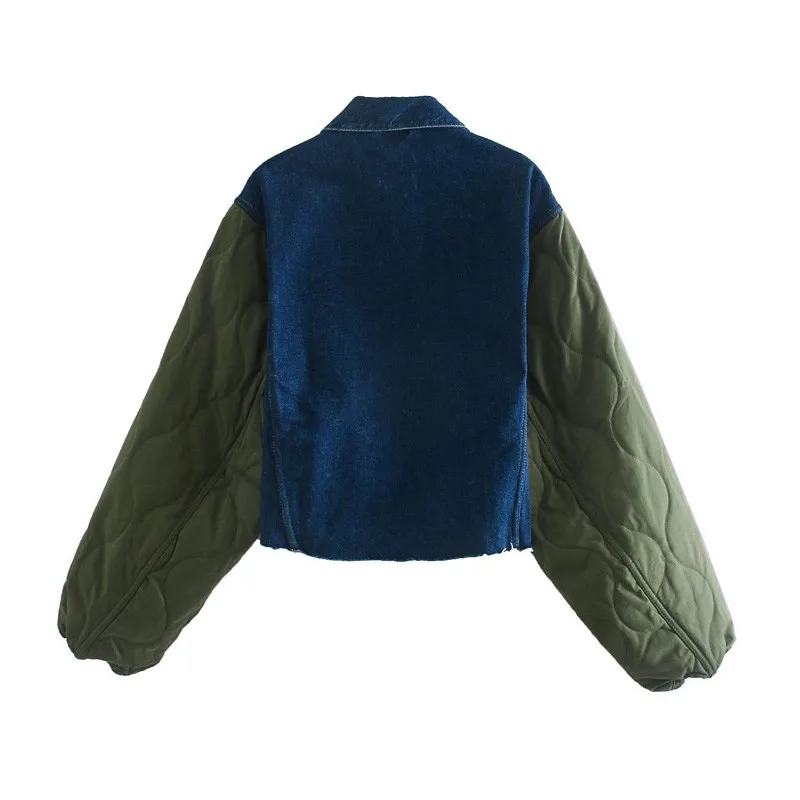 Winter Patchwork Coat Street Stitching Clothing Retro Split Denim Coat 2023 New Ladies Lapel Long-sleeved Oversized Coat