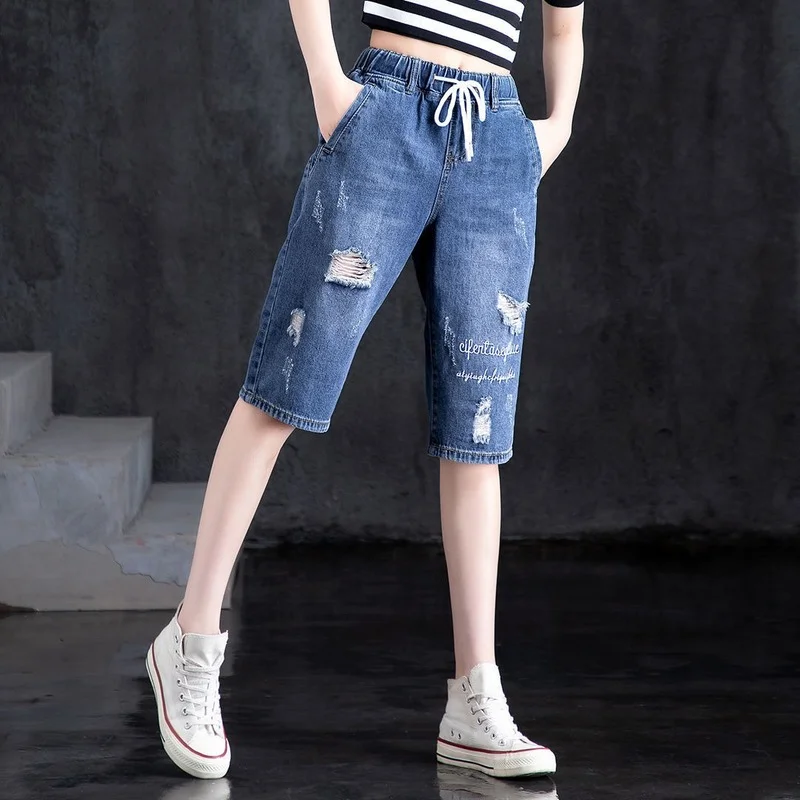 

2022 Straight Pants Vintage High Waist Jeans Women's Jeans Knee Length Mom Jeans Cowboy Denim Pants Jeans for Women Jeans E90