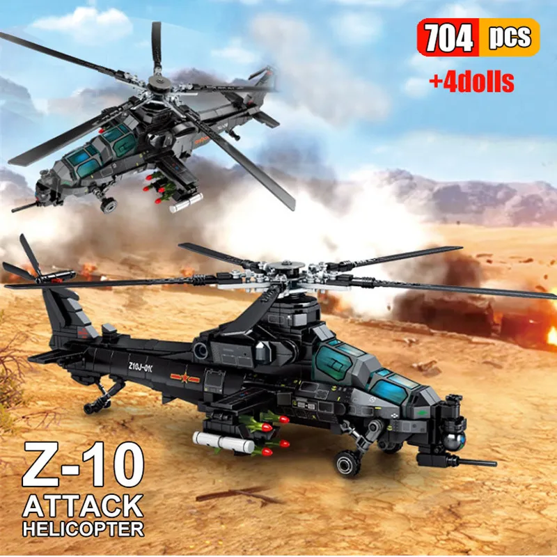 

704Pcs Helicopter Sets City Police Military Z-10 Attack Plane Building Blocks War Army Fighter Copter Aircraft Gifts for Kids