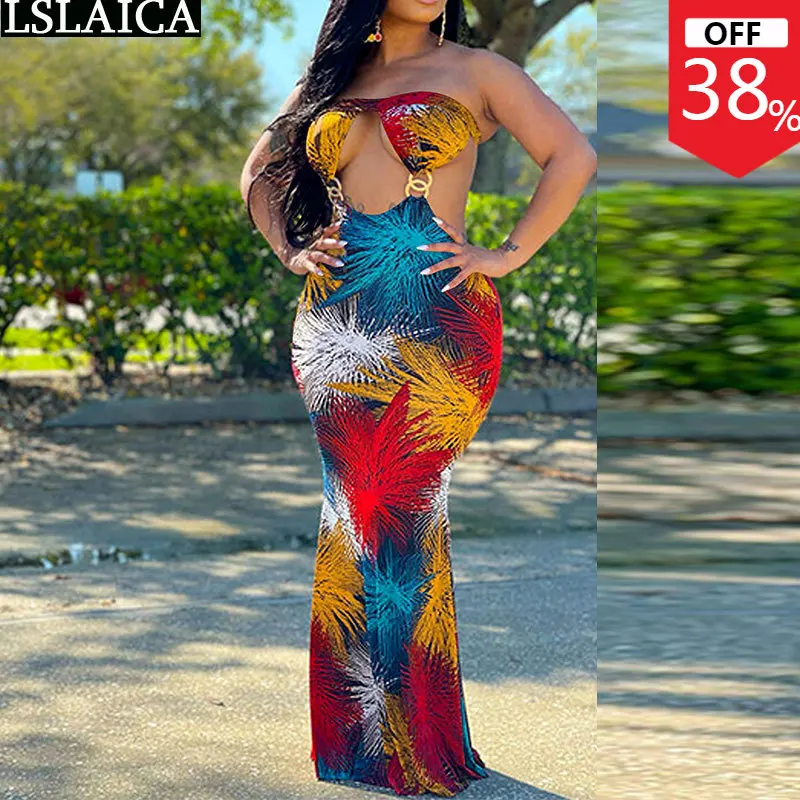 

Сексуальное платье, женское летнее модное платье без бретелек с принтом, Открытое Платье макси с открытой спиной, вечерние платья для клуба,...