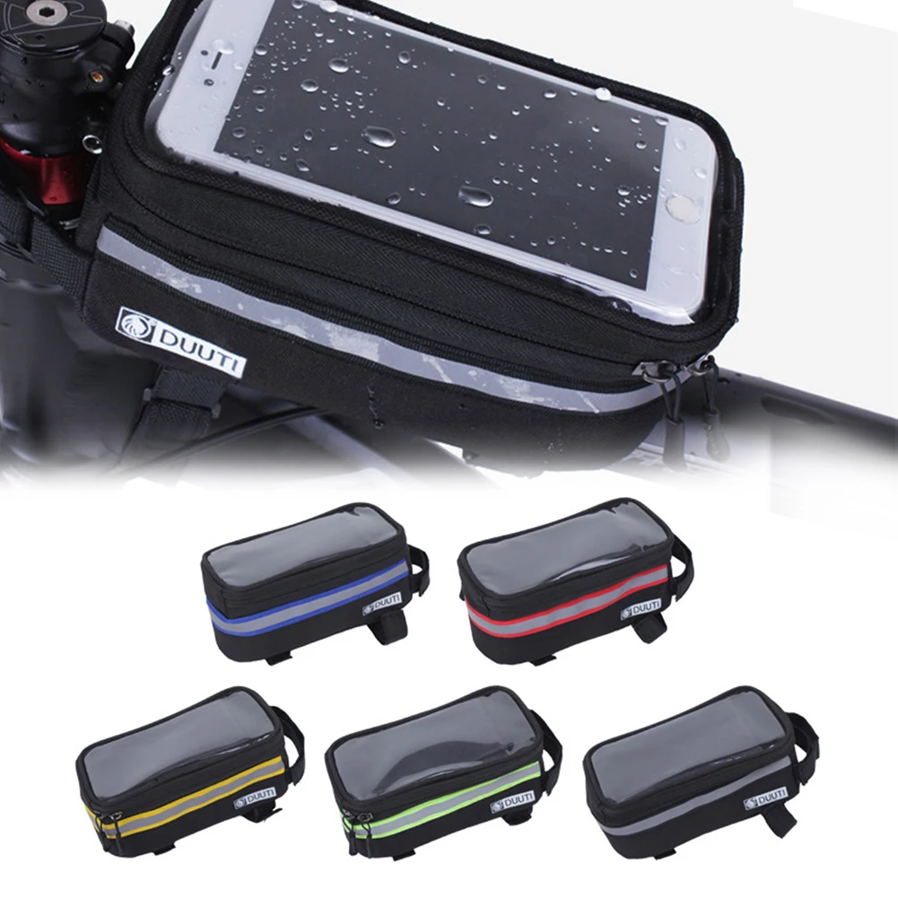 

Waterproof Bicycle Bag Nylon Bike Cycling Bag Case 5.7'' Bicycle Panniers Front Frame Bags Phone Holder For Cycling Accessories