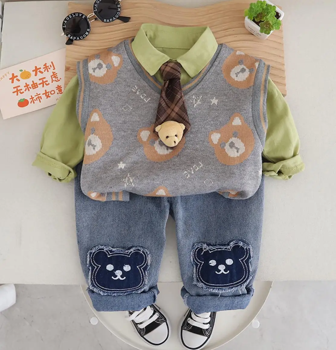 3 шт. спортивный костюм для мальчиков рубашка без рукавов и джинсы