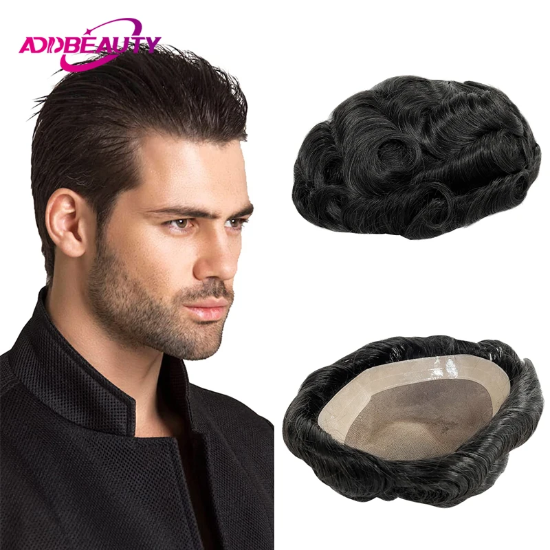 Male Human Hair Prostheses Fine Mono NPU Men Toupee Real Hair Straight Natural Wave Indian Remy Hairpiece System Unit With Grey