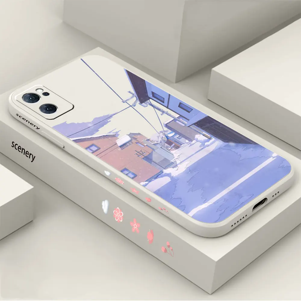 

Japanese Anime Hand Painted House Scenery Phone Case For OPPO RENO 9 8 7 7SE 6 5 4 4SE 3 Pro Plus 4G 5G Liquid Cover Funda Cqoue