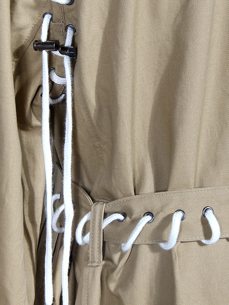 ENA ZMEENNA bandaż w kolorze khaki duży rozmiar długi elegancki trencz damski nowy z klapami długim rękawem wiatrówka Fashion Tide wiosna