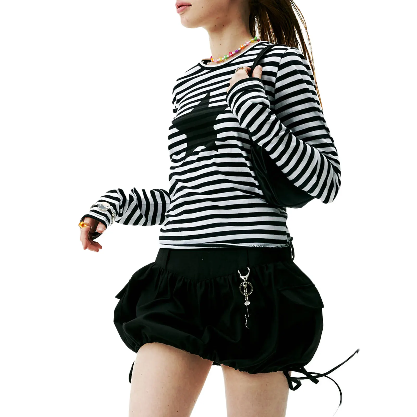 

Women's Tops Round Neck Long Sleeve Star Print Striped Pullover Vintage T-shirt for Ladies