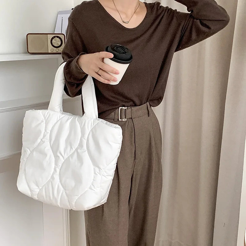 

Rejolly Puffer Tote Bag for Women Quilted Puffy Handbag Lightweight Down Cotton Padded Large Shoulder Bag