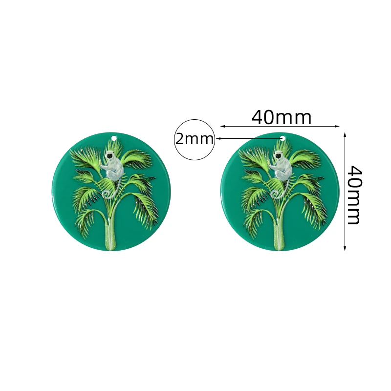 5pcs 40x40mm Monkey Banana Tree Print Charms Pendant for Earring Necklace Acylic Animal Plant DIY Jewelry Making Accessories