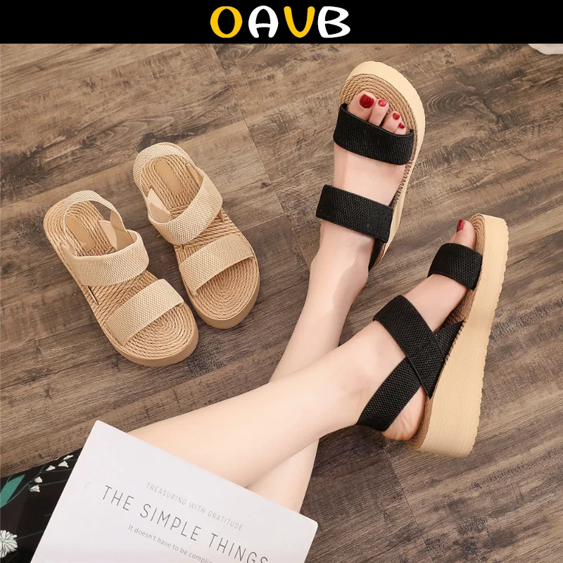 

OAVB Elastic Band Roman Peep Toe Shoes For Women Platform Wedges Sandals Women's Slippers Ladies Outdoor Beach Shoes Summer