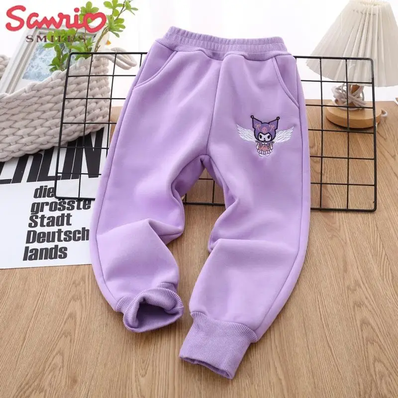 

2023 Sanrio Sports Pants Children's Kawaii Kuromi Winter Boys' Plush Guard Pants Girls' Thickened Casual Sweatpants Loose Pants