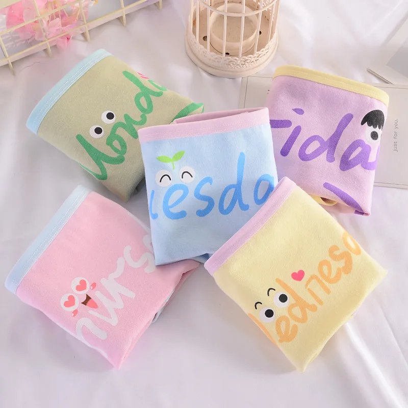 

1pcs/Cute cartoon printed letters girl cotton underwear candy color solid color cotton Japanese kawaii week student underwear XL
