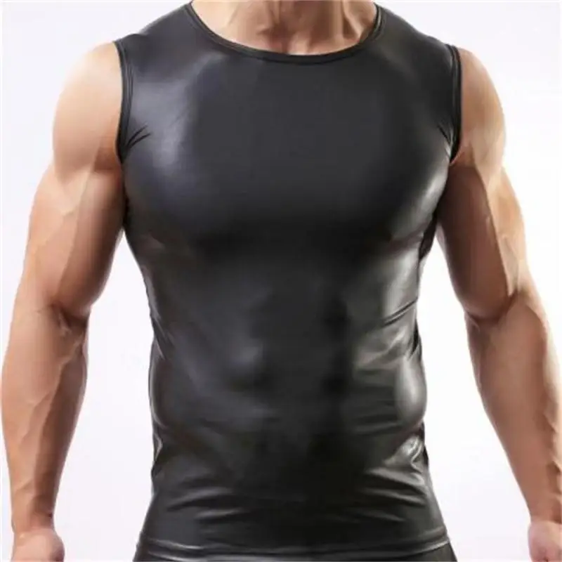 

S-xl Mens Tank Tops Summer Male Tees O-neck Solid Casual Sleeveless Slim Fit Patent Leather Singlet Bodybuilding Clothes C21