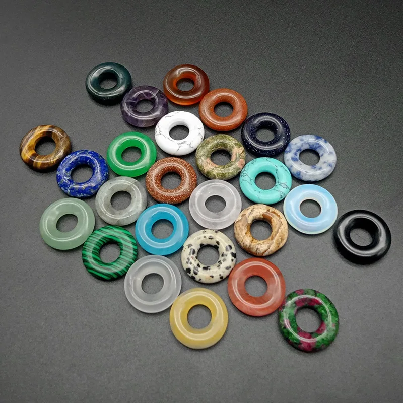 

Natural Stone Amethyst Donut Safety Buckle Pendant2cm Obsidian Powder Wafer Ring Pendant DIY Necklace Bracelet Earring Accessory