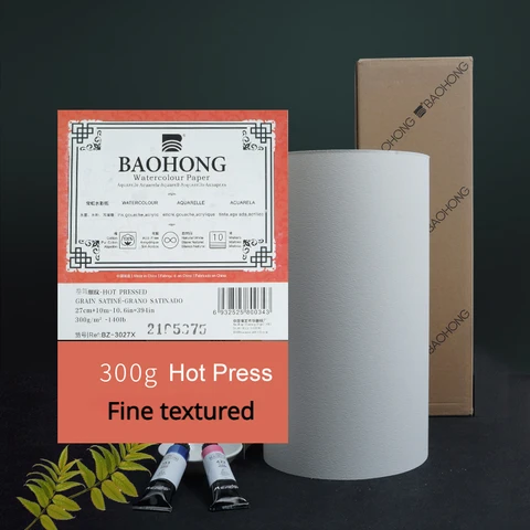 Акварельная бумага BAOHONG, рулон 300 фунтов, 10,63 г, 14,57/100% дюйма x 10 метров, хлопчатобумажная бумага для рисования акварелью и гуашью