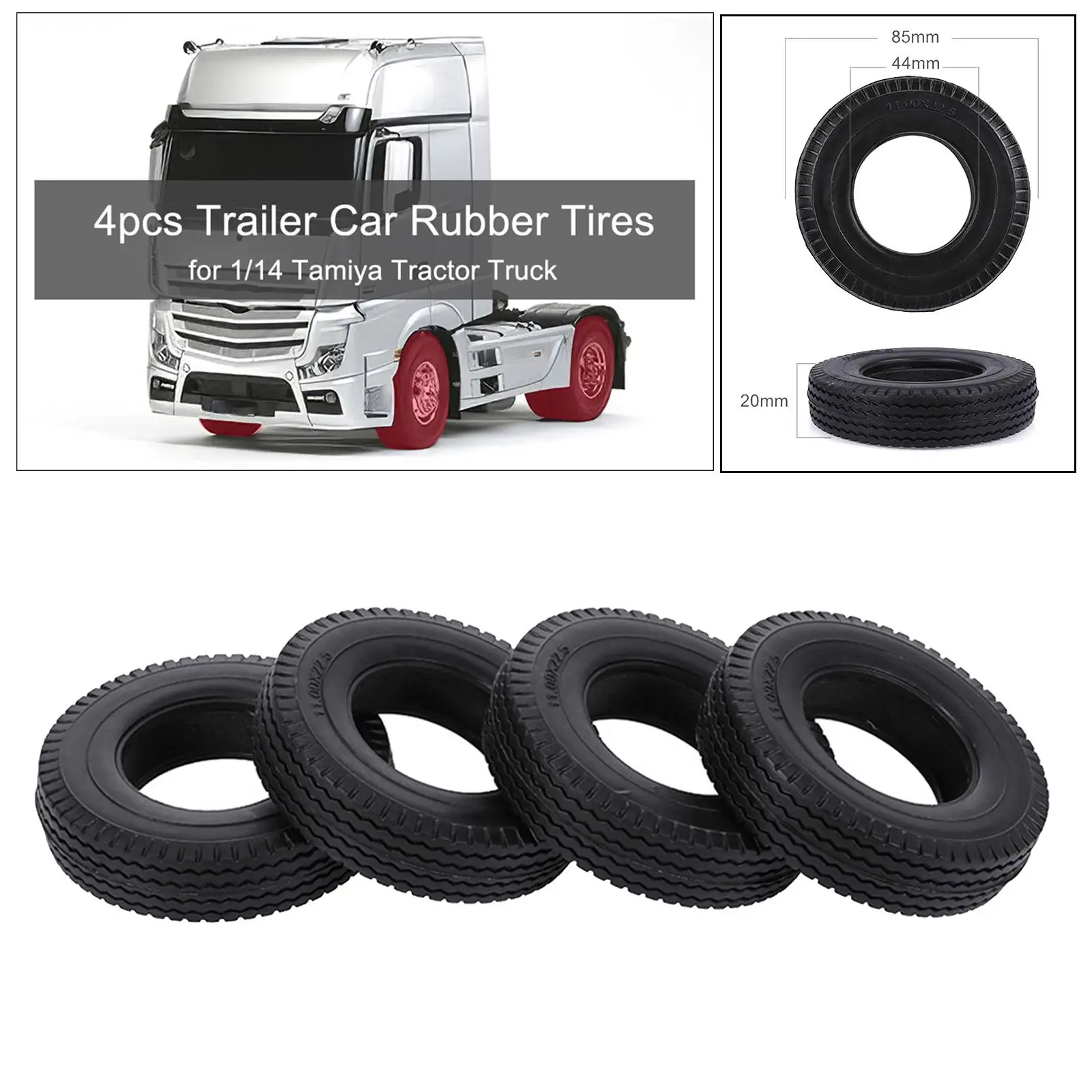 Шины для автомодели RC Car, 4 шт. из высокопрочной резины, износостойкие, размером 85х20 мм, подходят для грузовой автомодели Tamiya 1/14 Truck Tractor.