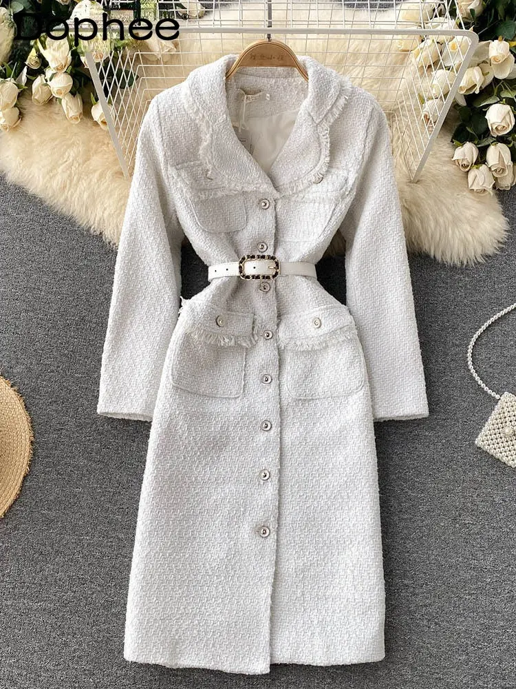 

Fashion New High End Belt Quilted Trench Women's Loose Turn-down Collar Long Sleeve Waist Coat Female 2022 Winter