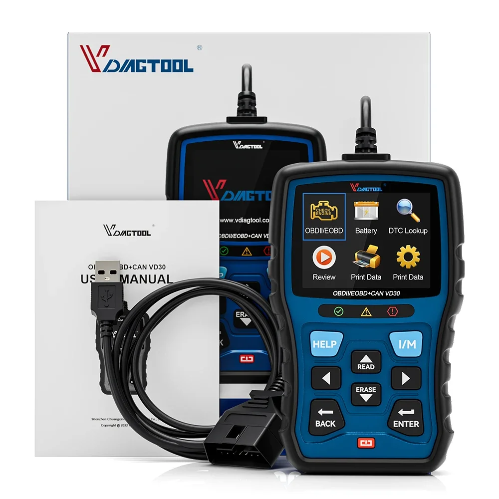 

VDIAGTOOL VD30 OBD2 Сканер Автомобильный считыватель кодов для всех транспортных средств OBDII, отключение CEL, чтение/прозрачные коды, живые данные, тестирование напряжения