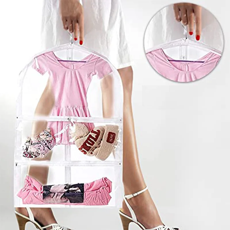 Waterproof Clear Kids Dance Costume Garment Bag with 3 Zipper Pocket Transparent PVC Dust Cover Storage Hanging Garment Dust Bag