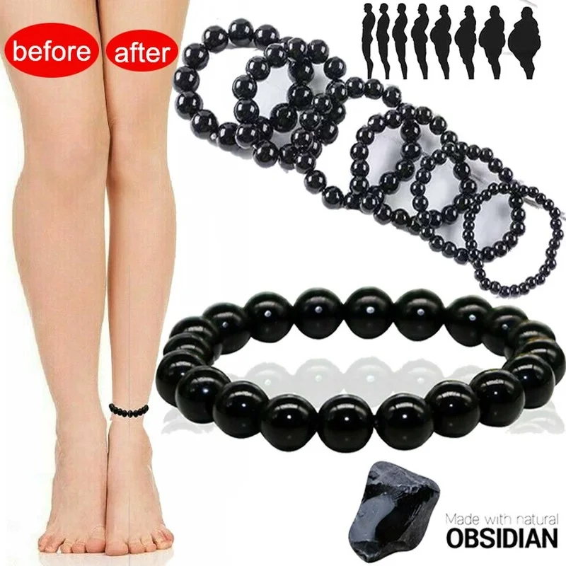Black Obsidian Natural Stone Bracelet Fat Relief Promote Blood Circulation Anti Anxiety Weight Loss Bracelets Women Men Jewelry