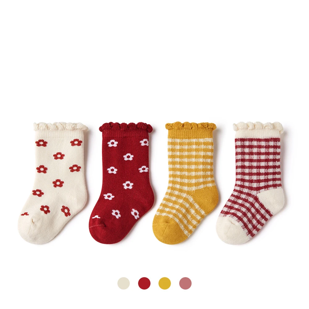 Весенние детские носки 2022, 4 пары в упаковке, женские носки, милые носки для новорожденных