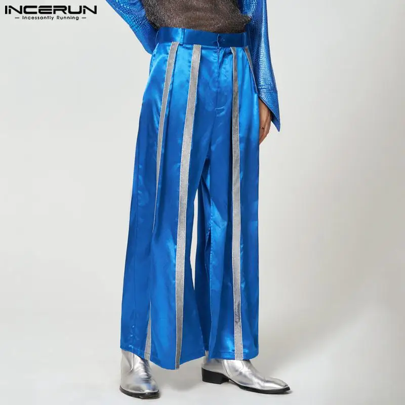 

Новинка 2023, мужские лоскутные брюки INCERUN в американском стиле, повседневные Модные мужские длинные брюки с широкими штанинами спереди и средней длины