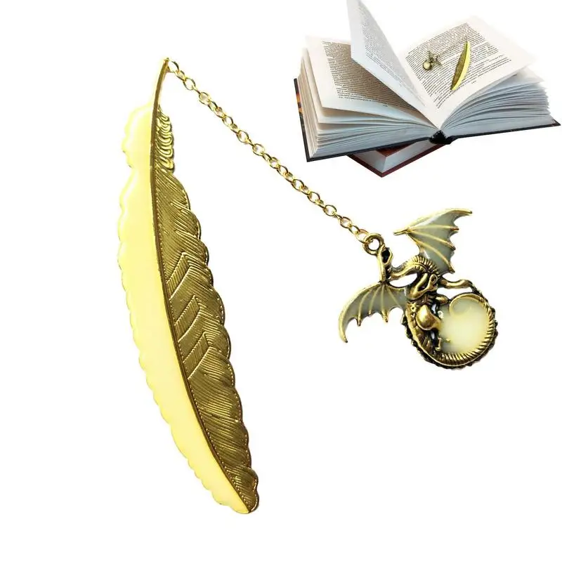 

Glow In The Dark Bookmark Luminous Book Marker Creative Feather Dragon Book Page School Office Stationery Boy Girl Gift