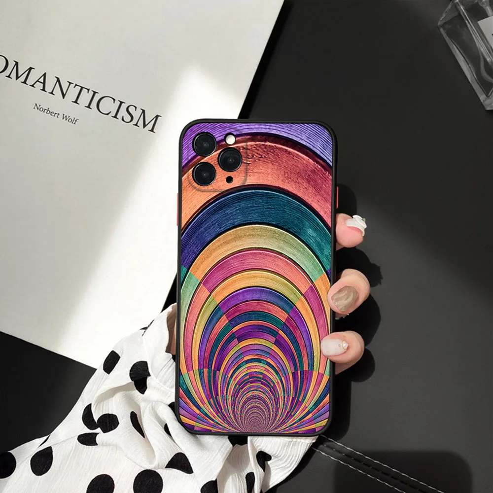 Phone Case For iphone 16Pro 7 8 Plus 15 14 13 Mini 12 11 16 Pro Max SE XR Colorful Wood Textures Matte Frosted Translucent Cover