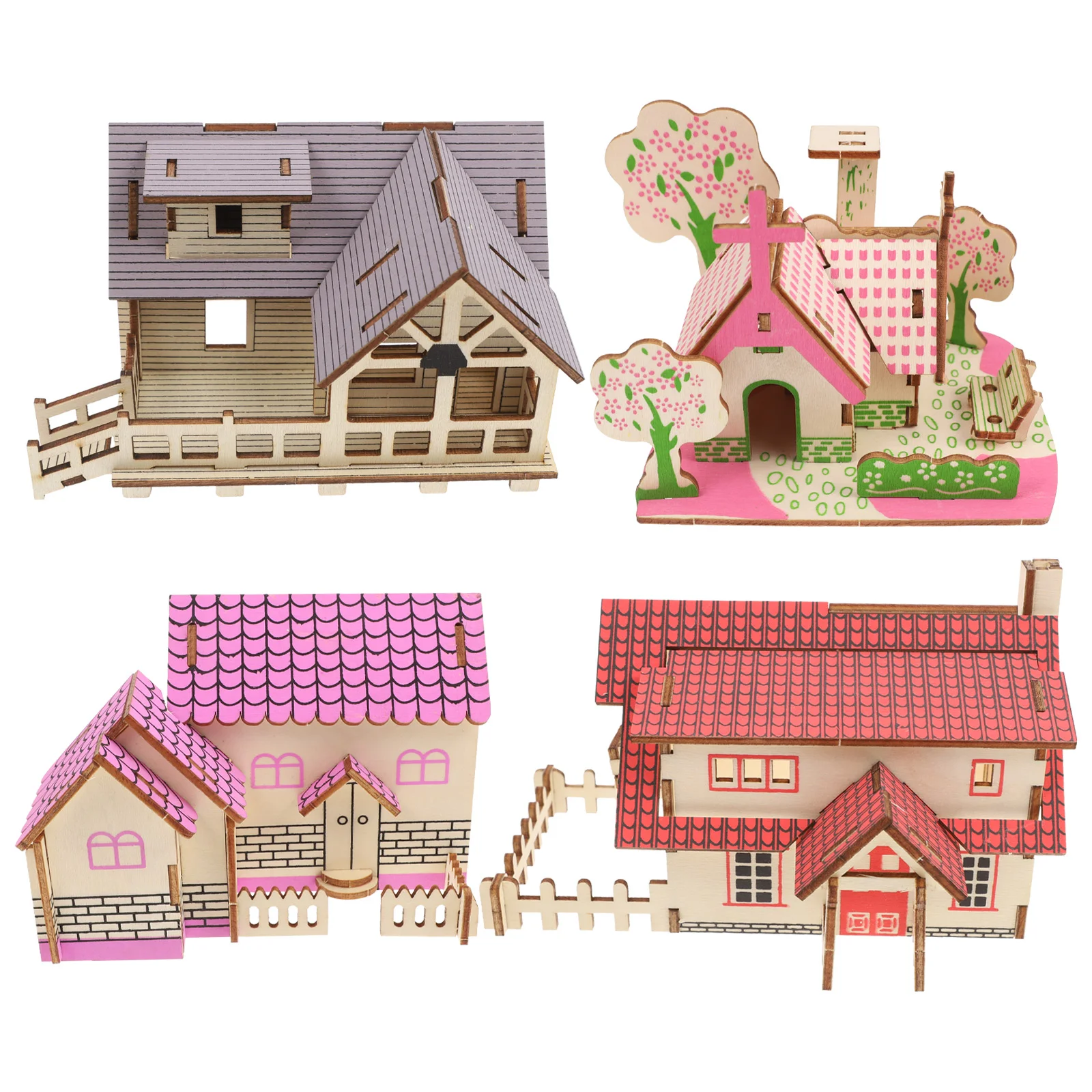 

4 Pcs Micro Landscape Flower Pot Decoration Wooden Puzzle Pieces Material Child