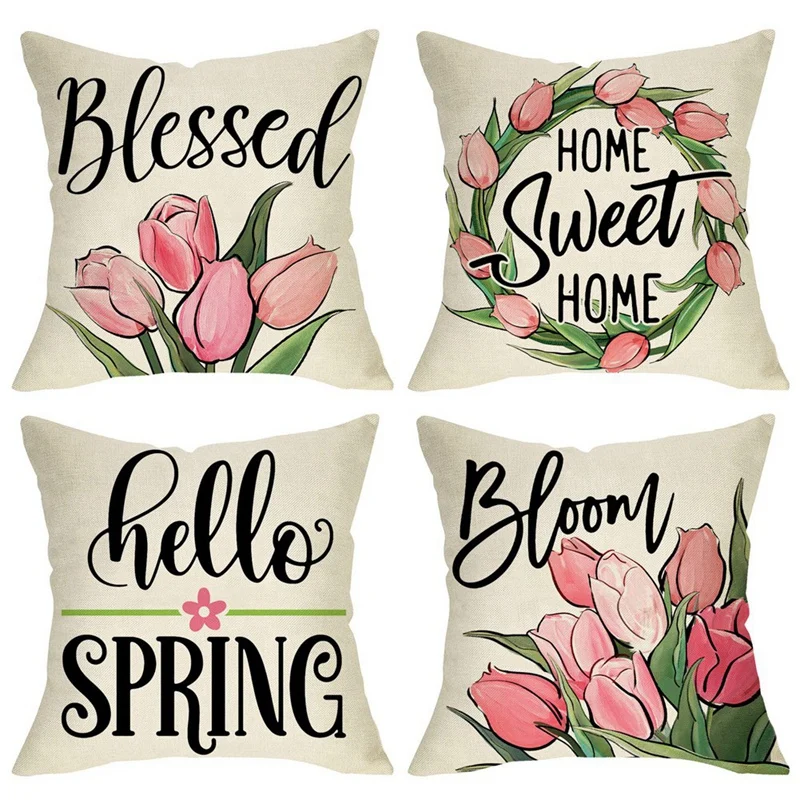 

18x18 набор из 4 весенних наволочек, весенние украшения, домашняя декоративная подушка для дивана
