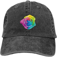 unisex rainbow roses vintage jeans adjustable trucker baseball cap cotton denim dad hat