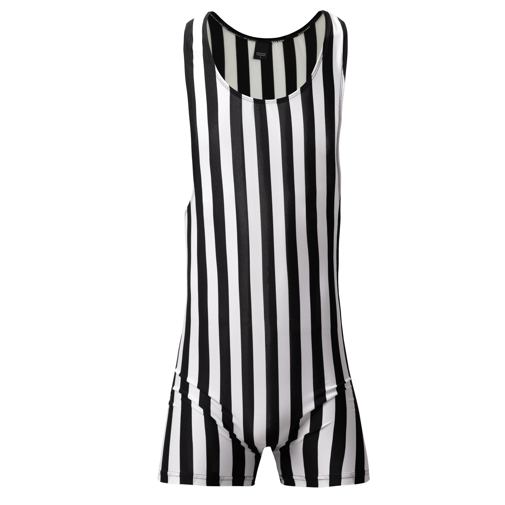 FYXLJJ Sexy Mens Undershirts Leotard Sports Fitness Bodysuits Black and White Vertical Striped Jumpsuit Homme Underwear Skinsuit
