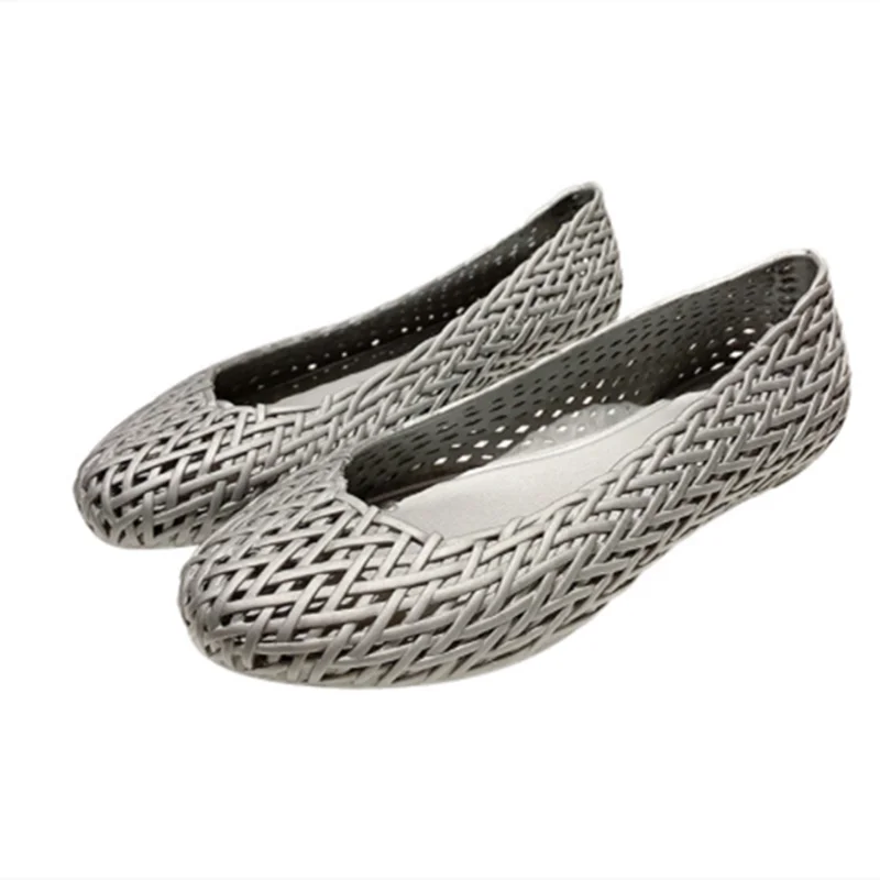 

Jelly Flats Shoes Women For Summer 2023 Round Toe Cut-Out Null Slip-On Grey Gold Breathable Loafers Low Price Wide FIts 35-40 39